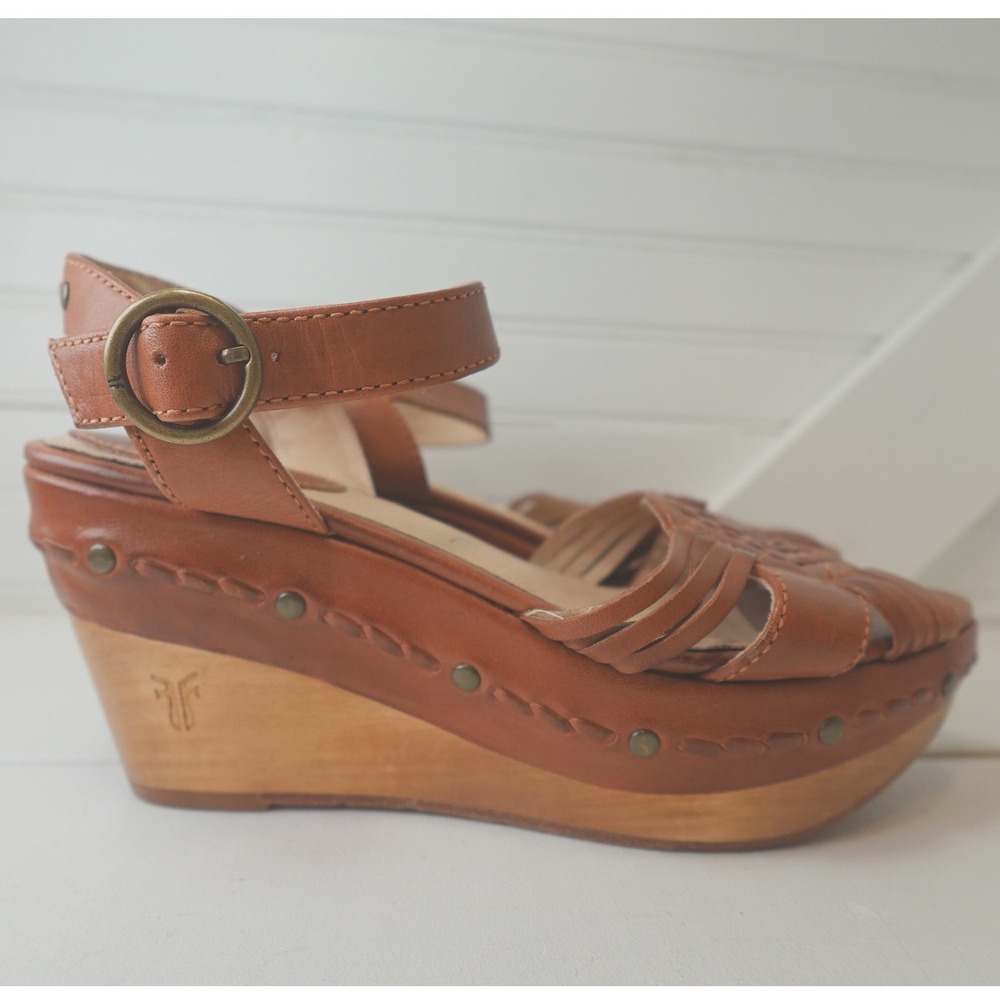 Women's Frye Carlie Huarache Ankle Sandals Size 5.5 Wedge Platform Boho Shoes - Picture 4 of 8